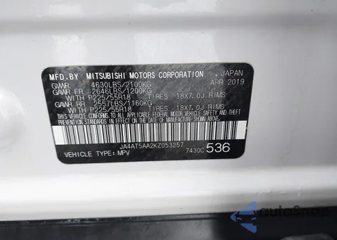 2019 Mitsubishi Eclipse Cross Sel z USA, uszkodzony, nr VIN JA4AT5AA2KZ053257